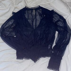 Free People sheer navy blue top